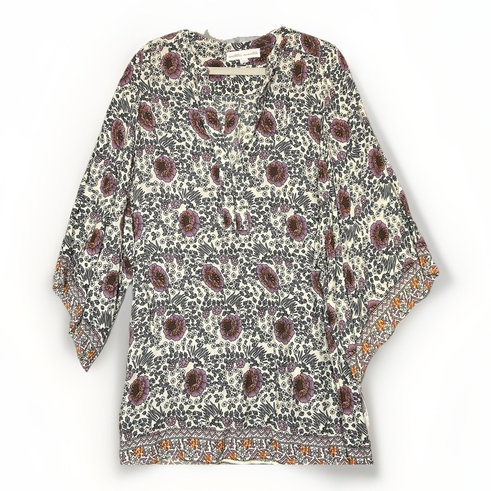 Natalie Martin Floral Print Tunic Top Kimono Sleeve Bohemian Blouse size M